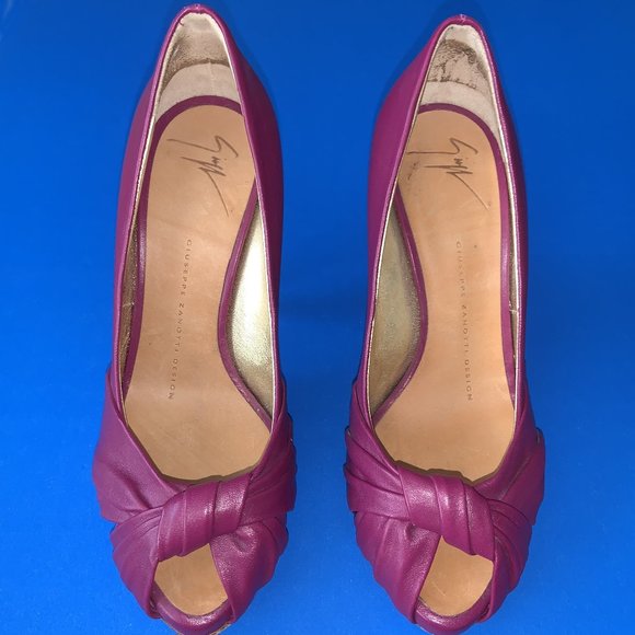 GIUSEPPE ZANOTTI DESIGN Purple Leather Peep Toe Pump Shoes Sz 6 - Picture 3 of 5